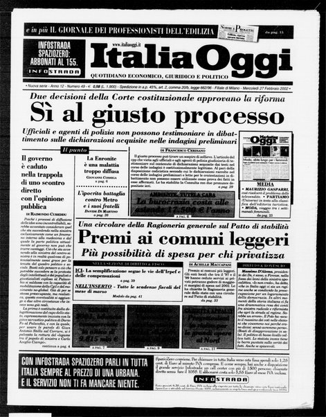 Italia oggi : quotidiano di economia finanza e politica